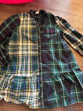 GAP Girls' Green Plaid Button-Front gown dress